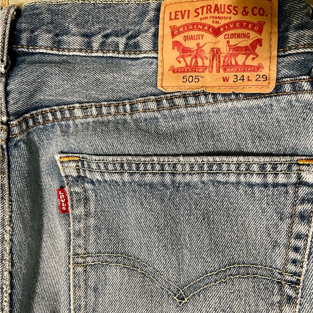 #2- Levi's 505 Relaxed Blue Jeans Denim Men, W/34, L/29, straight leg, pre owned - Picture 3 of 13
